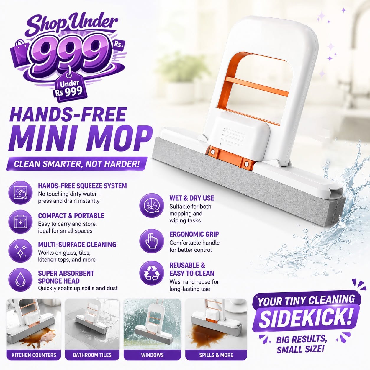 Mini Mop Portable Hand Free Mini Mop