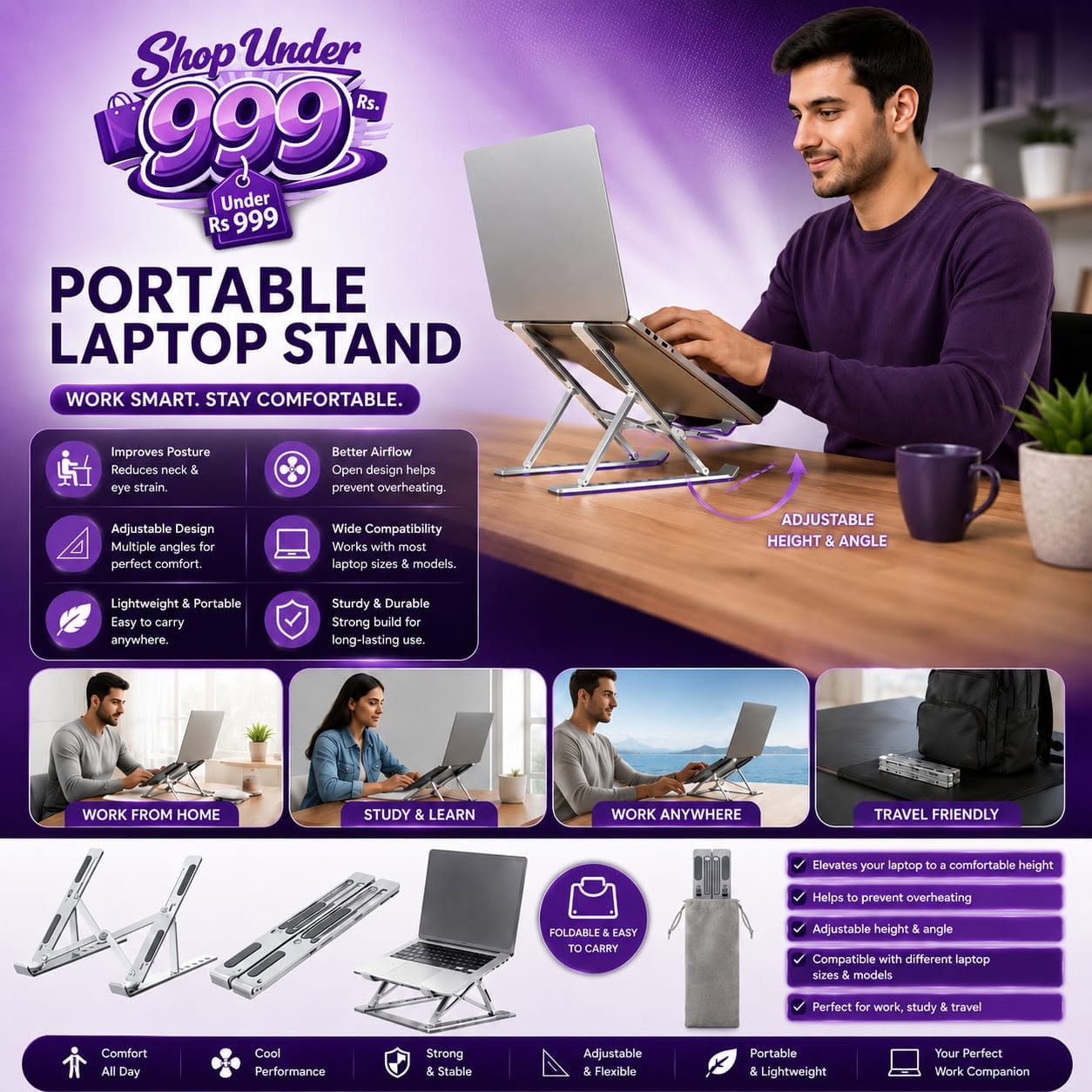 Adjustable Portable Laptop Stand For Desk