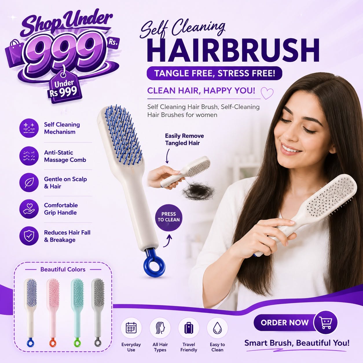 Self Cleaning Hairbrush