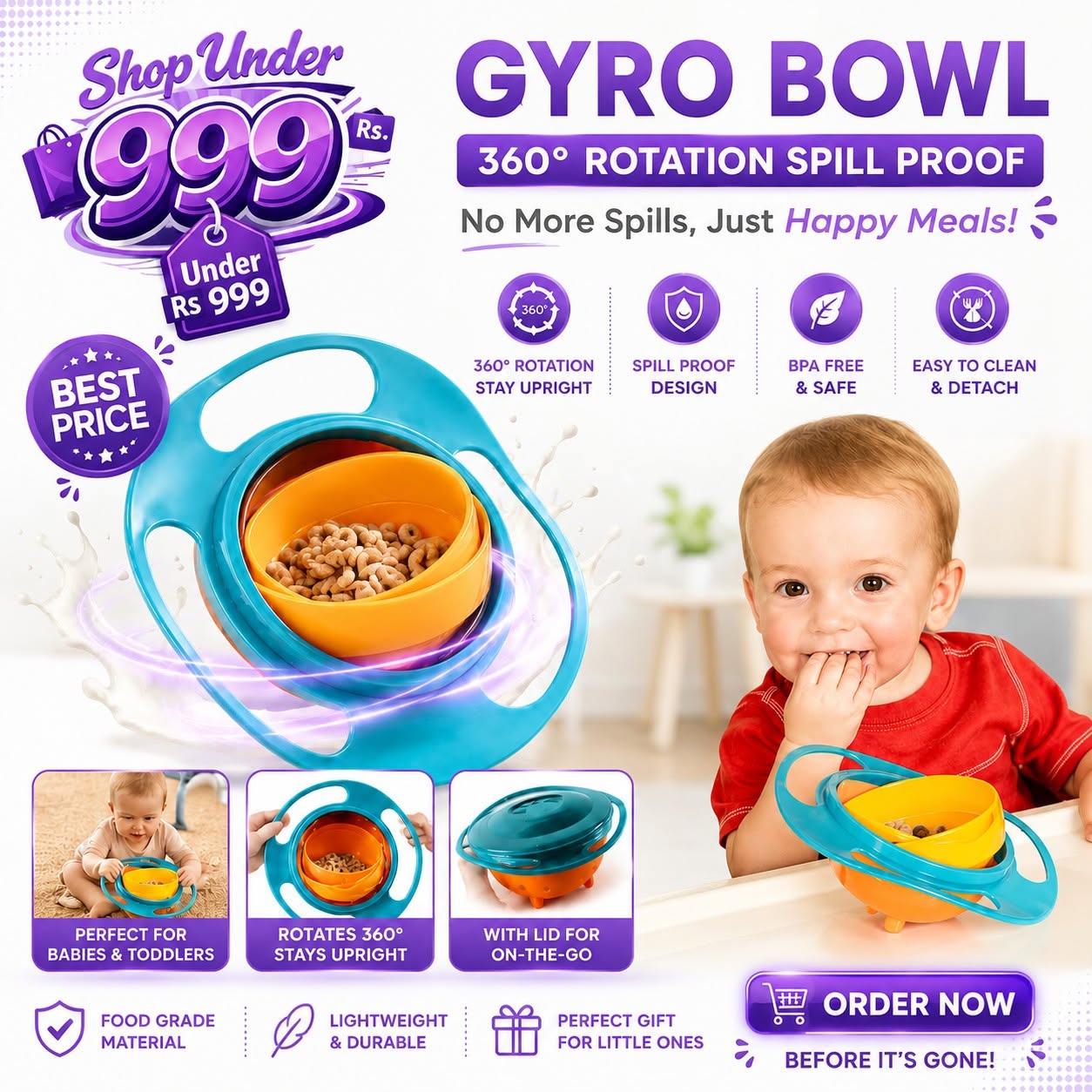 Gyro Bowl 360 Degree Rotation Spill