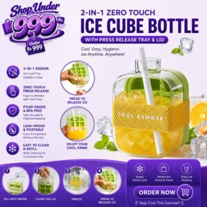 2-in-1 Zero Touch Ice Cube Bottle with Press Release Tray & Lid