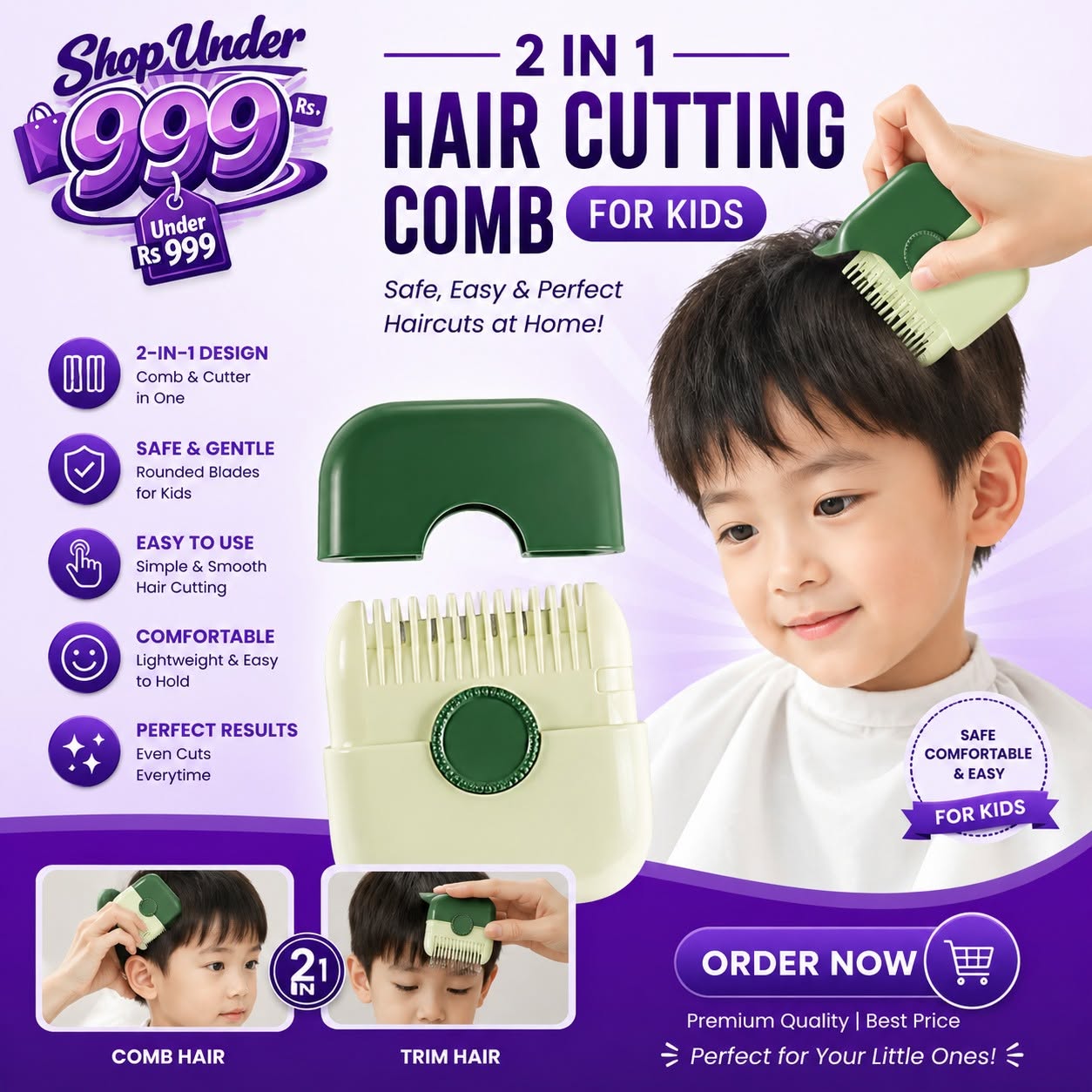 2 In 1 Hair Cutting Comb For Kids