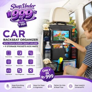 Car Backseat Organizer with Touch Screen Tablet Holder + 9 Storage Pockets Kick Mats