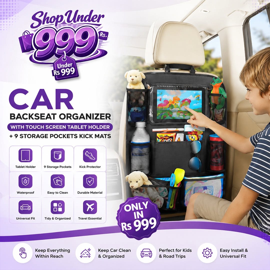 Car Backseat Organizer with Touch Screen Tablet Holder + 9 Storage Pockets Kick Mats
