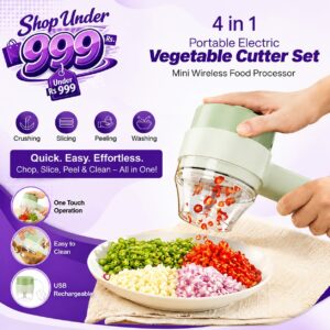 4 in 1 Portable Electric Vegetable Cutter Set Mini Wireless Food Processor Garlic Chili Onion Celery Ginger Meat Garlic Chopper