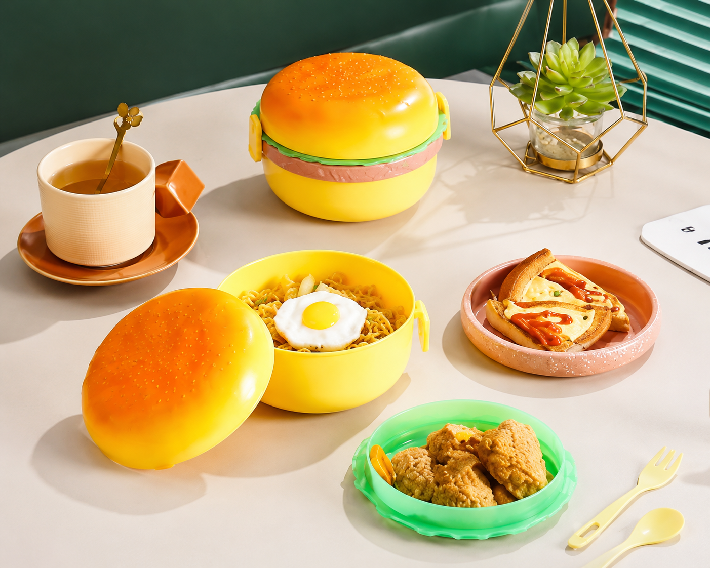 kids Lunch box tiffin box for school burger shaped meal it box large lunch box - Image 3