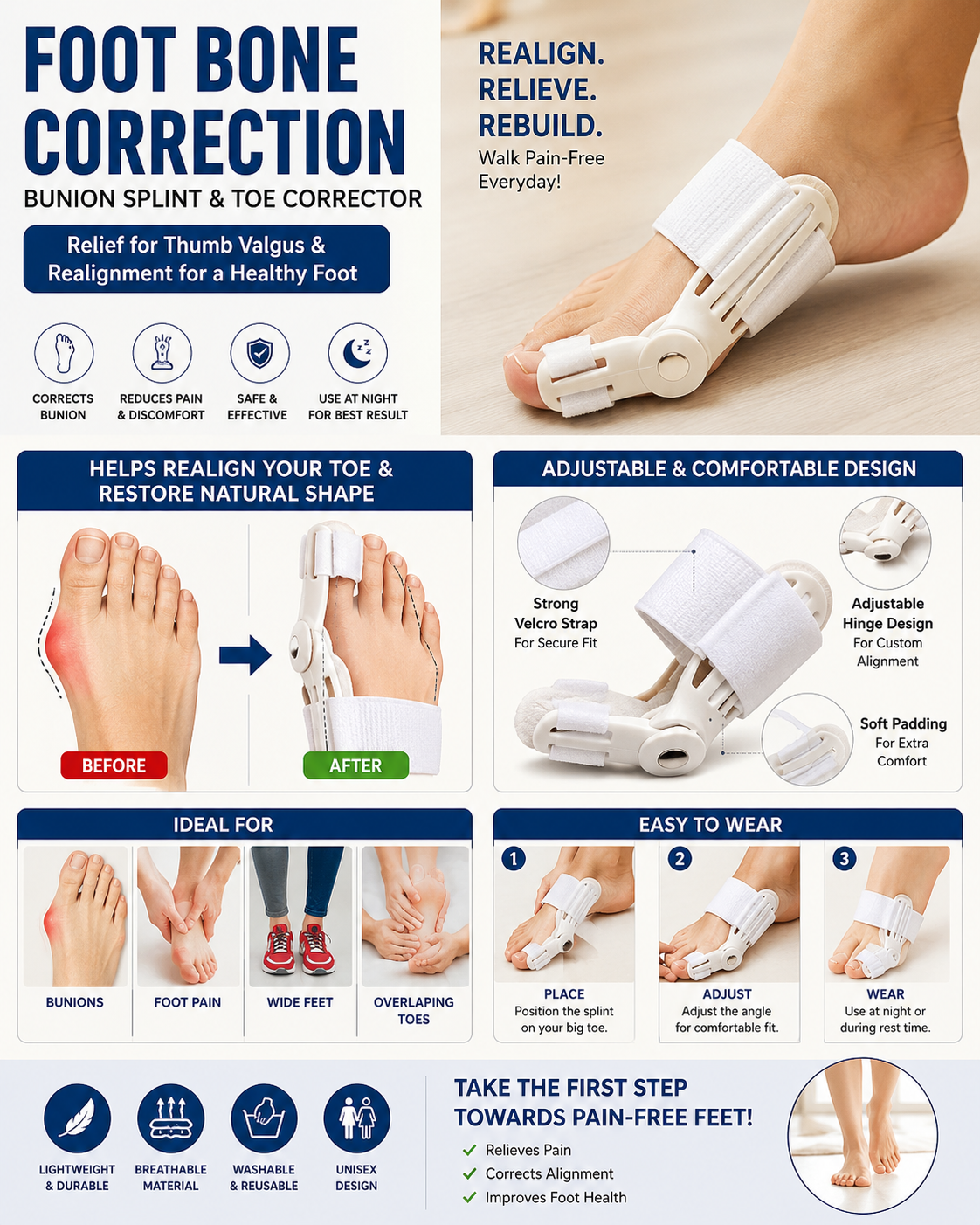 Foot Bone Correction for Relief of Thumb Valgus Toe Corrector Night Toe Splitter Adjustment Toe Foot Tool Bunion Splint - Image 3