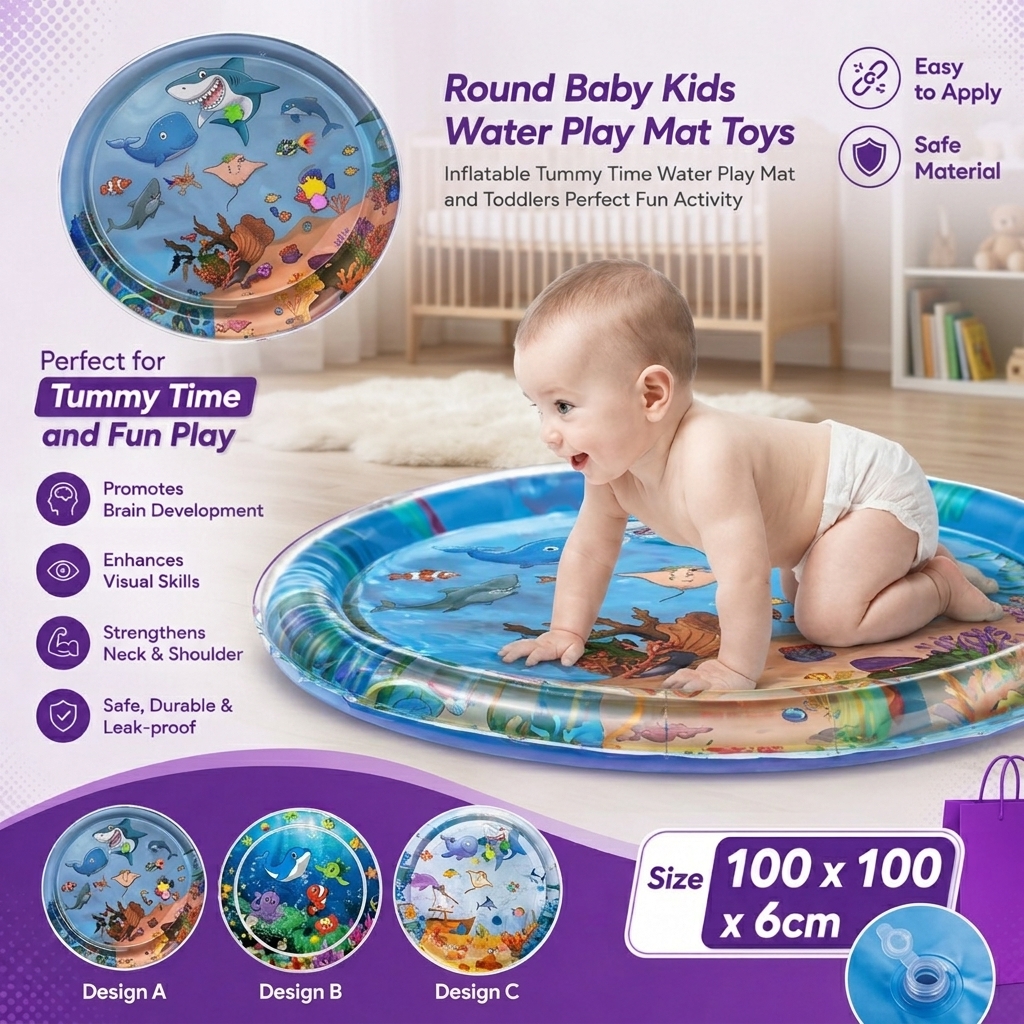 Round Baby Kids Water Play Mat Toys Inflatable Tummy Time Water Play Mat and Toddlers Perfect Fun Activity Inflatable Mat Outdoor Water Play Mat for Baby - Image 2