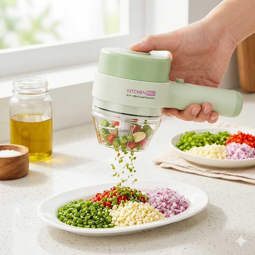 4 in 1 Portable Electric Vegetable Cutter Set Mini Wireless Food Processor Garlic Chili Onion Celery Ginger Meat Garlic Chopper - Image 3