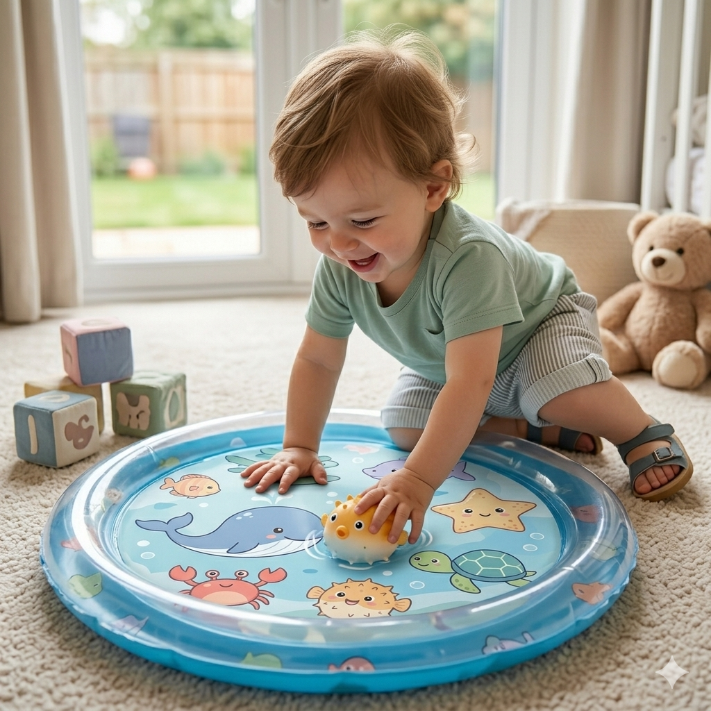 Round Baby Kids Water Play Mat Toys Inflatable Tummy Time Water Play Mat and Toddlers Perfect Fun Activity Inflatable Mat Outdoor Water Play Mat for Baby - Image 3