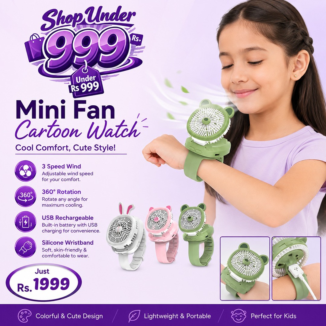 Mini Fan Cartoon Watch, Small USB Rechargeable Wrist Fan, Handheld Desktop Fan, Mini Hand Held Cooling Fan, Mini Cartoon Wristband Fan, Children Travel Air Cooler, Cute Design Fan For Kids