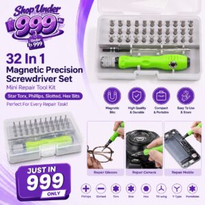 32 In 1 Magnetic Precision Screwdriver Set With Star Torx Phillips Slotted Hex Bits Mini Repair Tool Kit