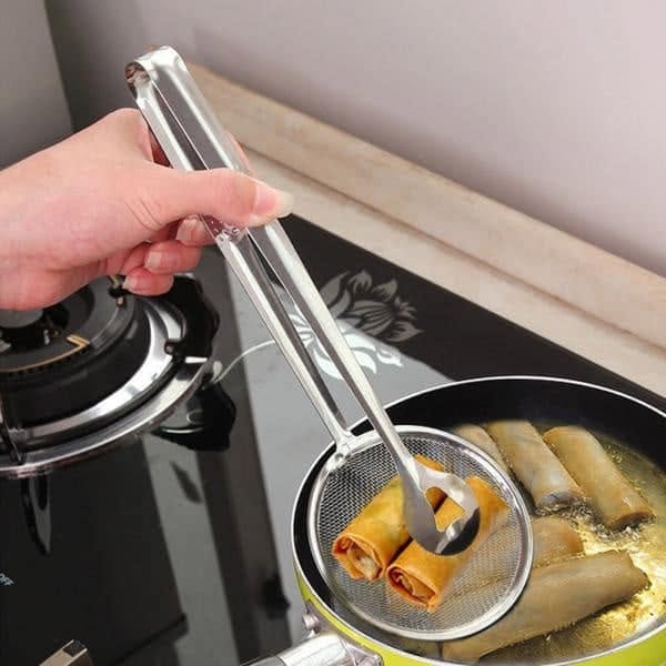 Fry Tool Filter Spoon Strainer With Clip Oil Frying BBQ Filter Stainless Steel Mesh Strainer Kitchen Tool Frying Mesh Colander Quick Strain Stainless Steel Tong Colander BEST HIGH QUALITY - Image 2