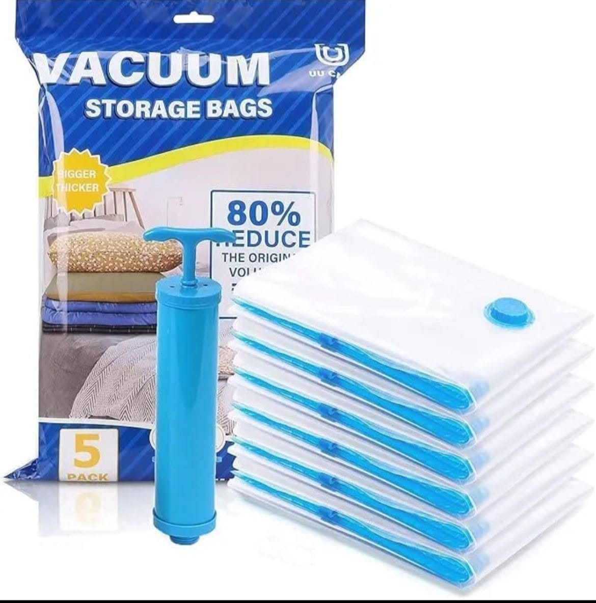 Vacuum Storage Bags Set Of 5 With Hand Pump Space Saver Compression Bags For Clothes Bedding And Travel - Image 2