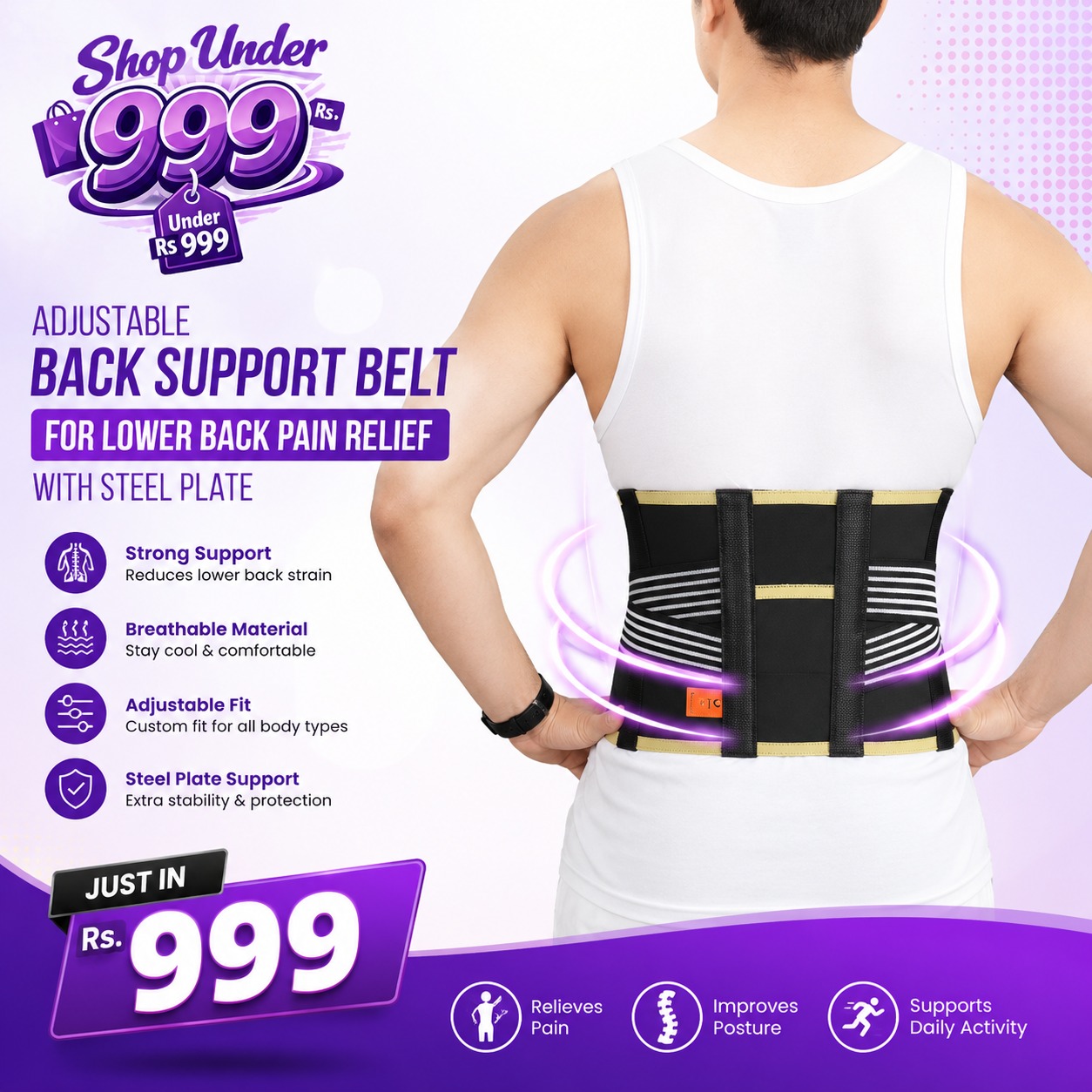 Adjustable Back support Belt for lower back pain Relief with Steel Plate