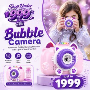 Bubble Camera with Bubble Solution Cartoon Camera Automatic Bubble Blowing Machine Toy With Light Sound for Kids