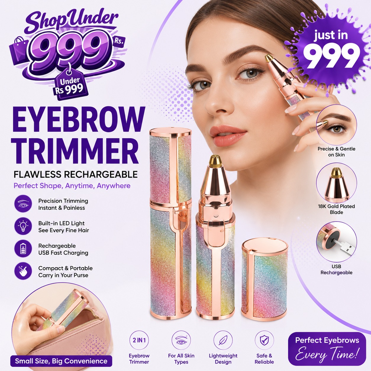 Eyebrow Trimmer White Color Flawless Rechargeble