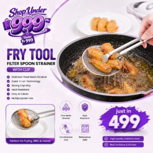 Fry Tool Filter Spoon Strainer With Clip Oil Frying BBQ Filter Stainless Steel Mesh Strainer Kitchen Tool Frying Mesh Colander Quick Strain Stainless Steel Tong Colander BEST HIGH QUALITY