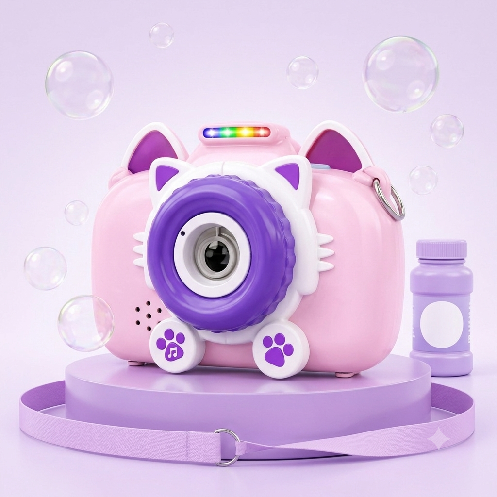Bubble Camera with Bubble Solution Cartoon Camera Automatic Bubble Blowing Machine Toy With Light Sound for Kids - Image 2