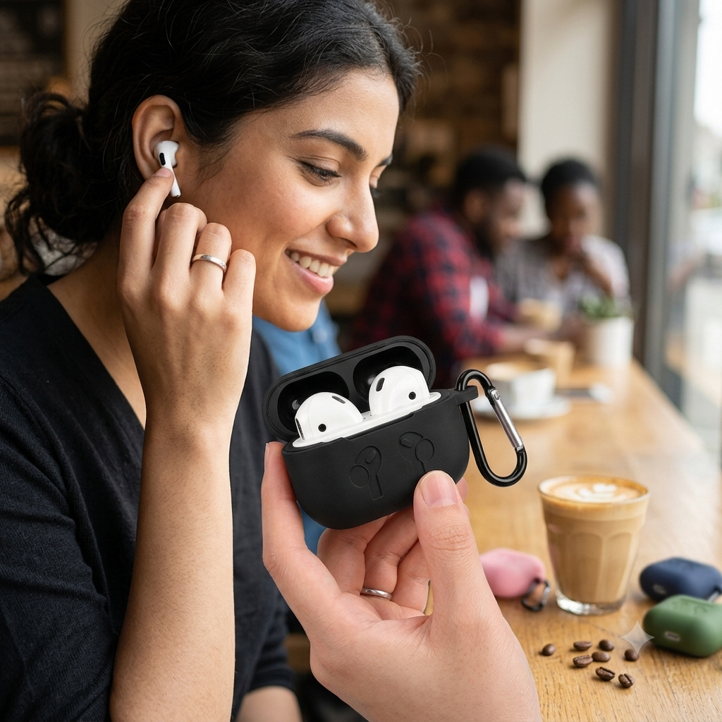 Shockproof Silicone AirPods Case - Textured Protective Skin with Keychain (Random colors) - Image 3