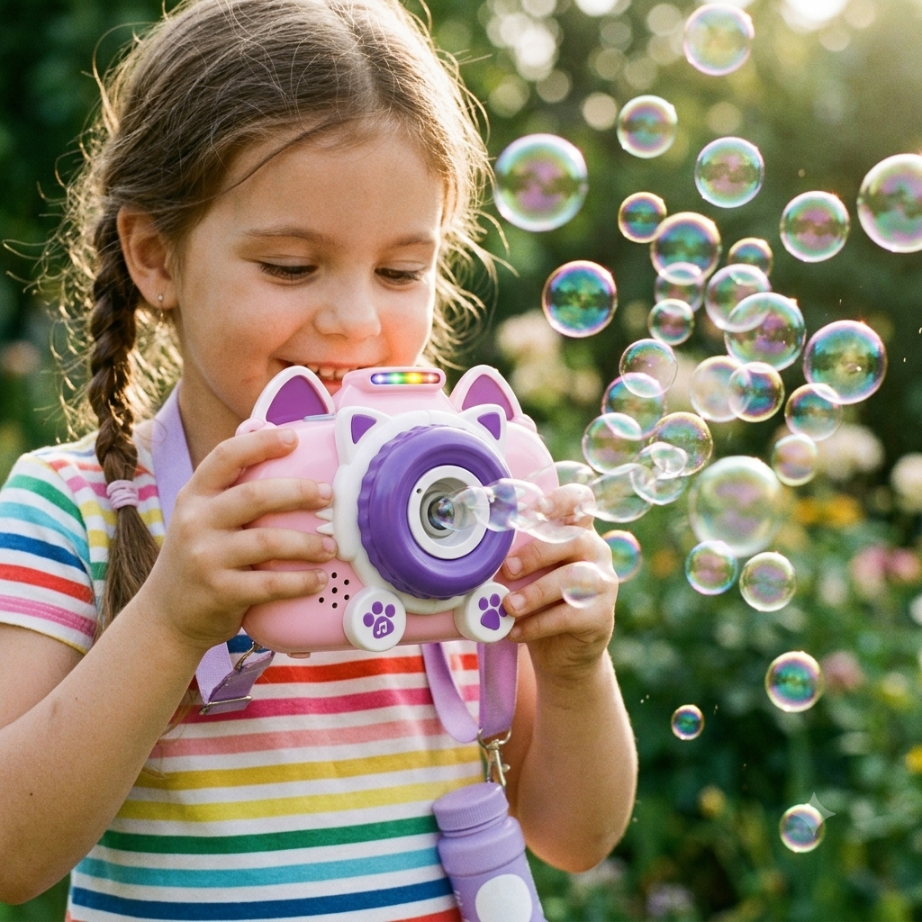Bubble Camera with Bubble Solution Cartoon Camera Automatic Bubble Blowing Machine Toy With Light Sound for Kids - Image 3