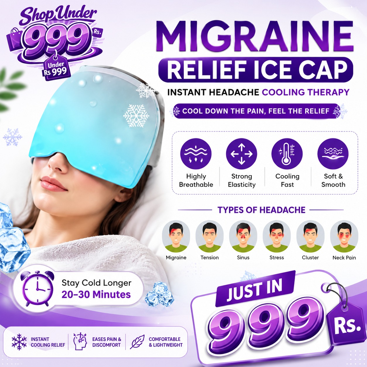 Migraine Relief Ice Cap | Instant Headache Cooling Therapy