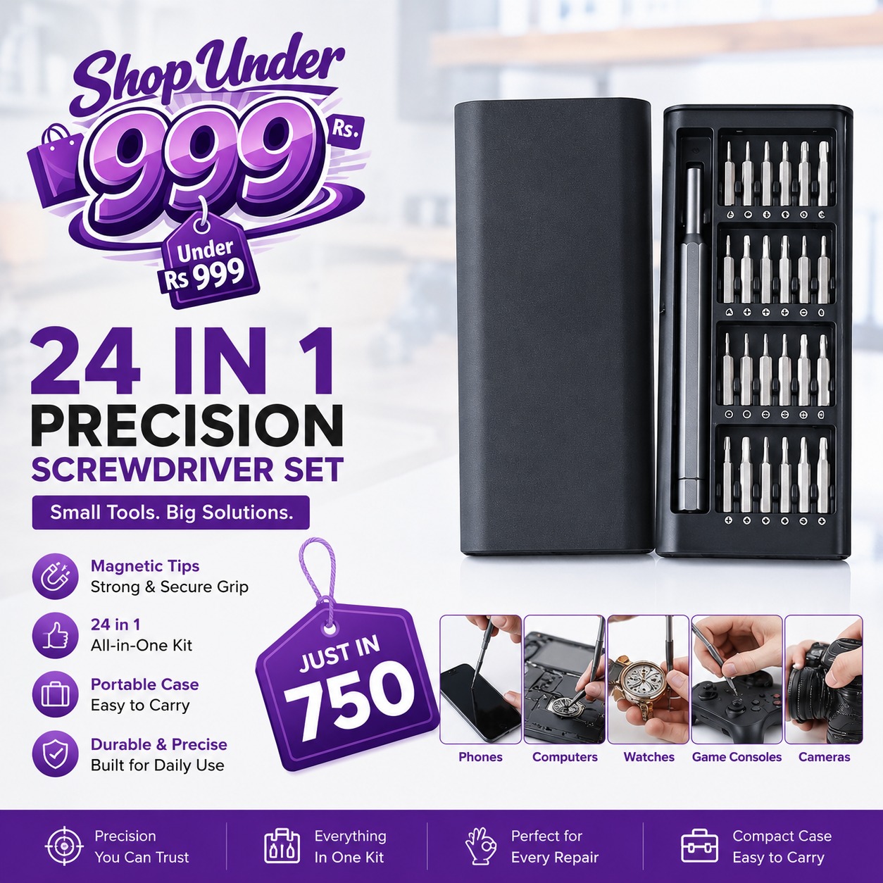 24 in 1 Magnetic Mini Screwdriver Kit for Phones Computers Watches Glasses Game Consoles Cameras