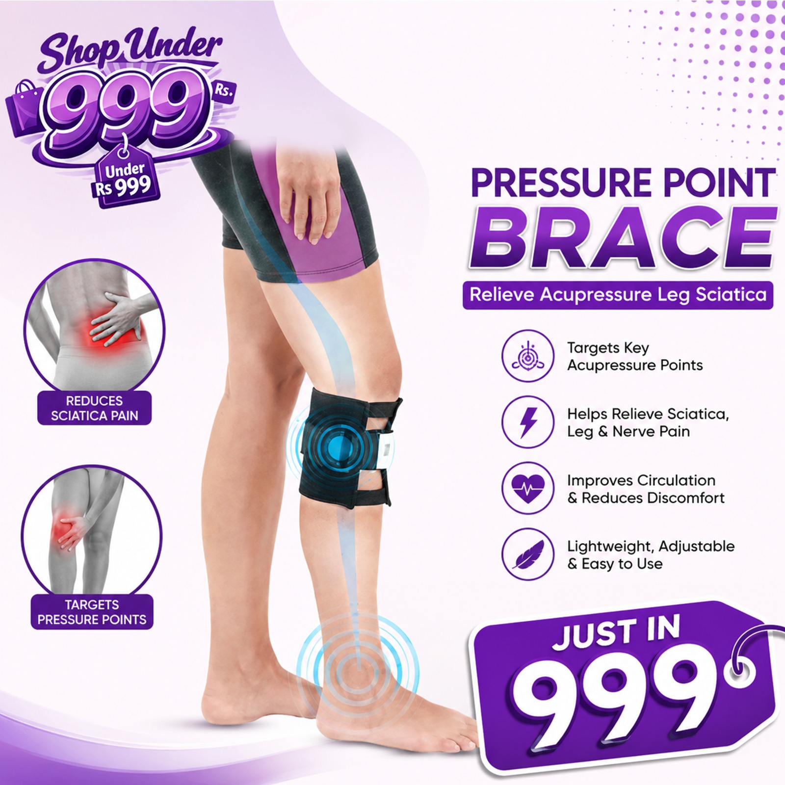 Pressure Point Brace Relieve Acupressure Leg Sciatica, Sciatica Leg Brace