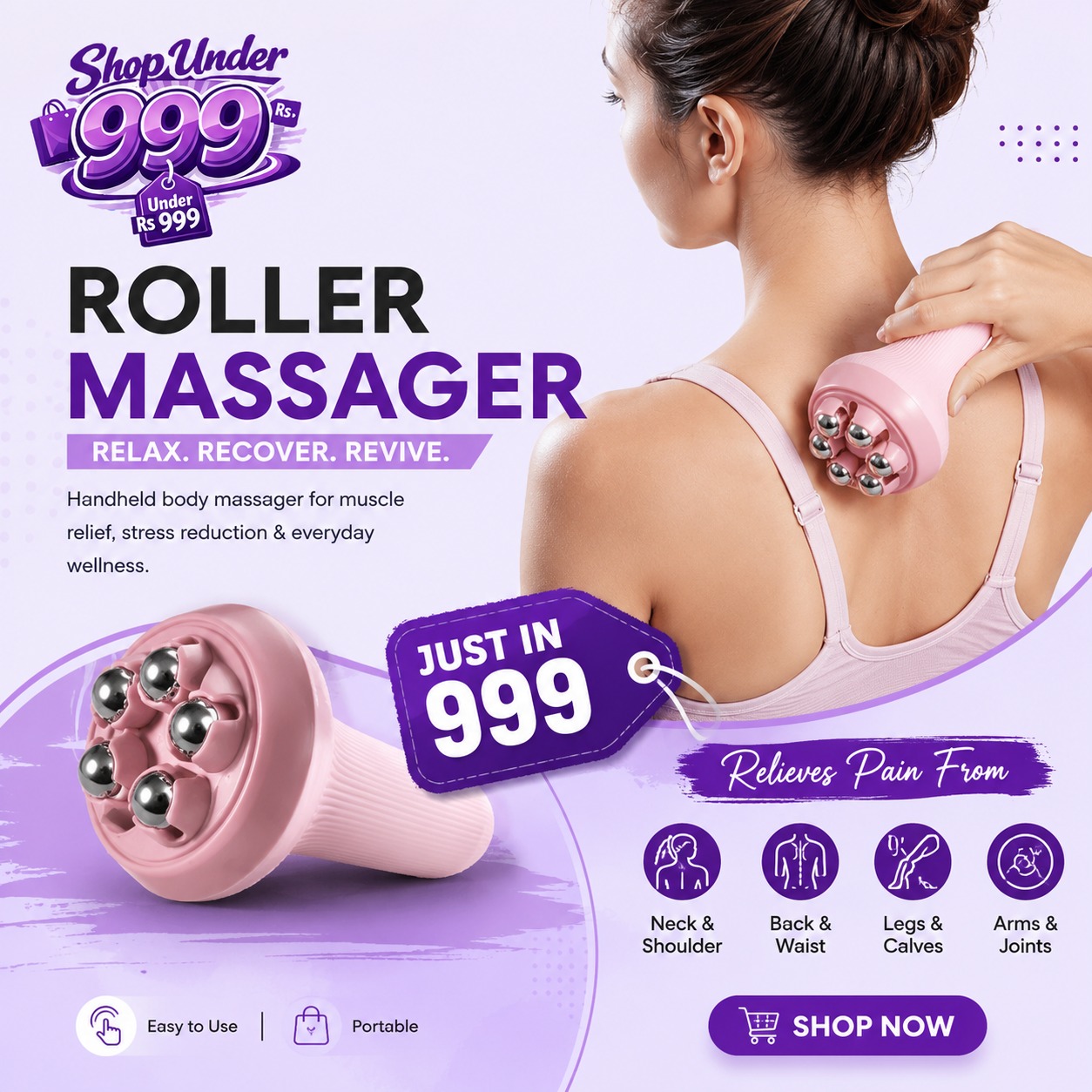 Roller Massager Body Massager Handheld Massage Ball For Muscle Back Neck Joint Foot Shoulder Leg Pain Relief | Random Color