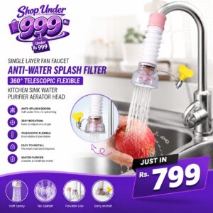 Single Layer Fan Faucet Anti-Water Splash Filter – 360° Telescopic Flexible Kitchen Sink Water Purifier Aerator Head