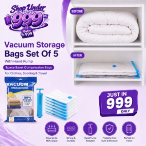 Vacuum Storage Bags Set Of 5 With Hand Pump Space Saver Compression Bags For Clothes Bedding And Travel