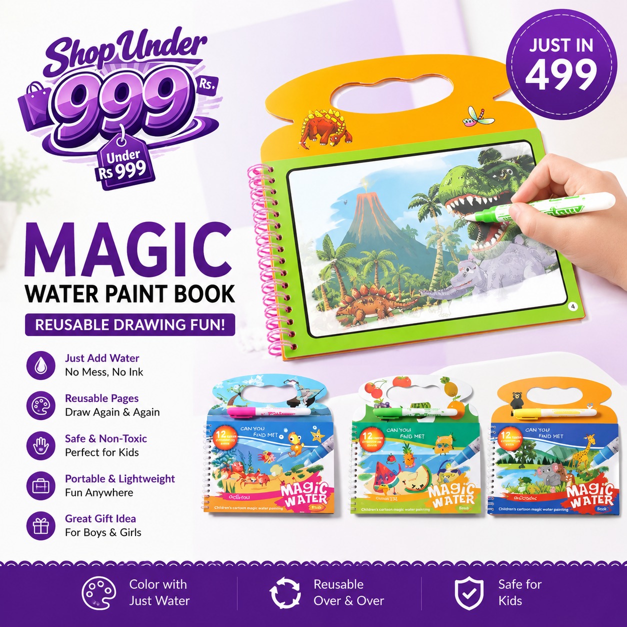 Water Paint Book Reusable Drawing | New Magic Book